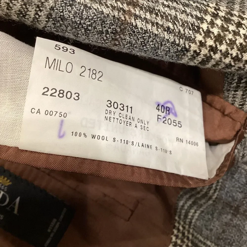 Coppley Sport Coat Blazer REDA Super 110s Wool Milo Brown Gray Plaid Size 40R